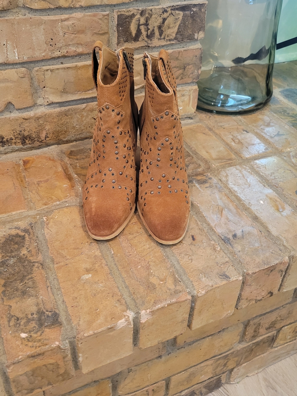 Studded Suede Ankle Boot - Tan